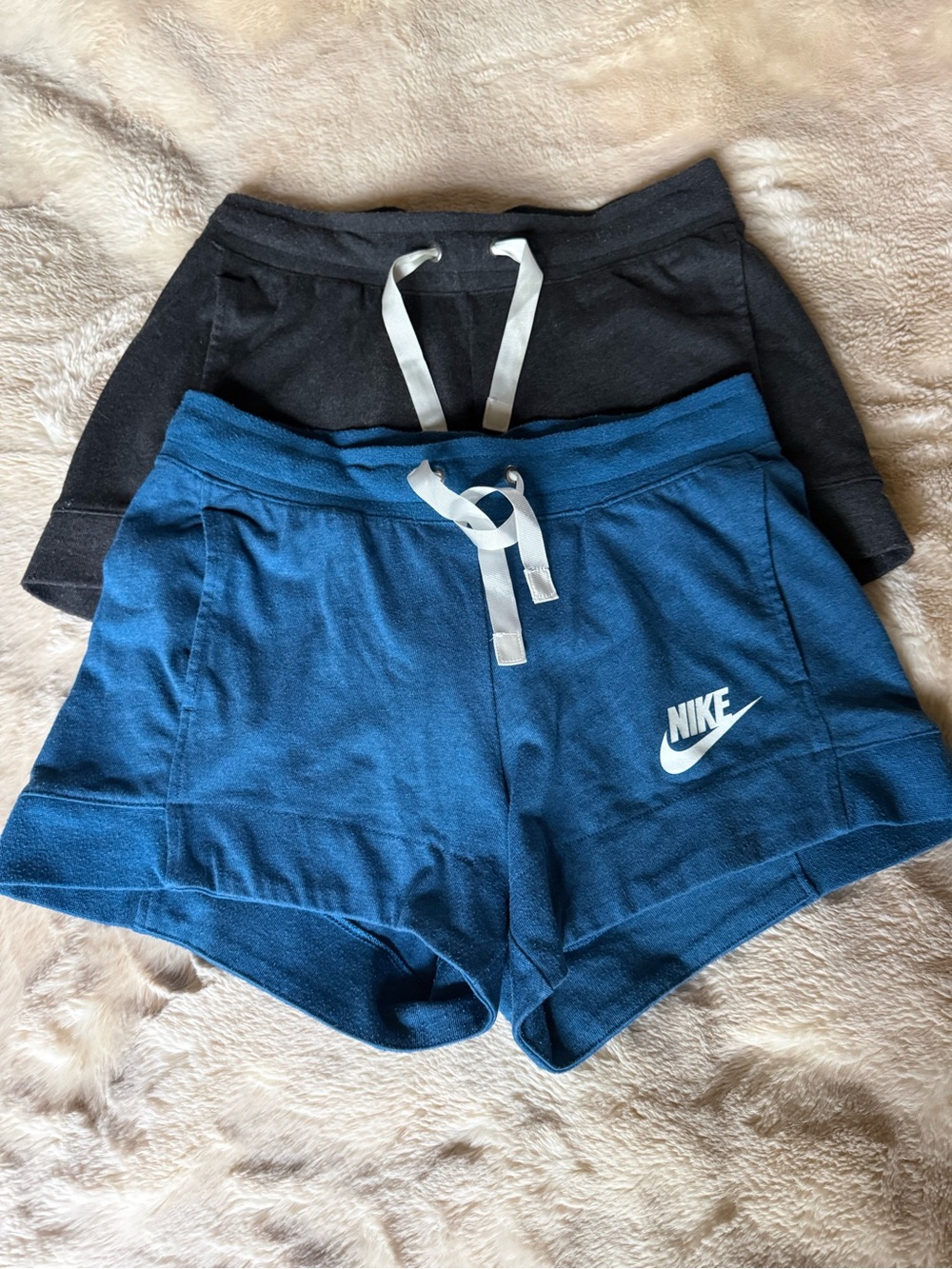 Nike Blue & Black Girls' Drawstring Fleece Shorts